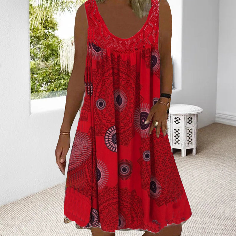Breezia™ – Sommerliches Ärmelloses Kleid mit Print und Spitzendetails für Damen