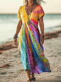 Nery™ – Kleid mit Farbstreifen und V-Ausschnitt