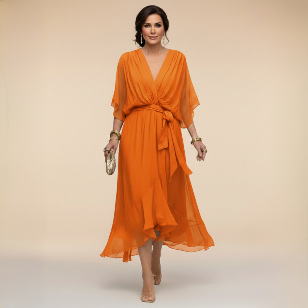 Sommerfeld | Fließendes Midikleid mit V-Ausschnitt