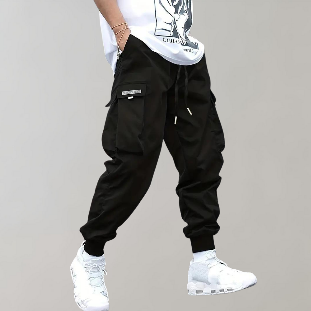 Alpenfeld | Herren Cargo Jogginghose – Lila Streetwear-Hose mit Reißverschlusstaschen & Bündchen