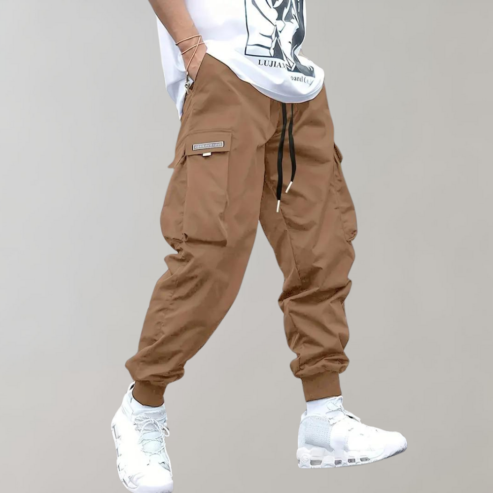 Alpenfeld | Herren Cargo Jogginghose – Lila Streetwear-Hose mit Reißverschlusstaschen & Bündchen