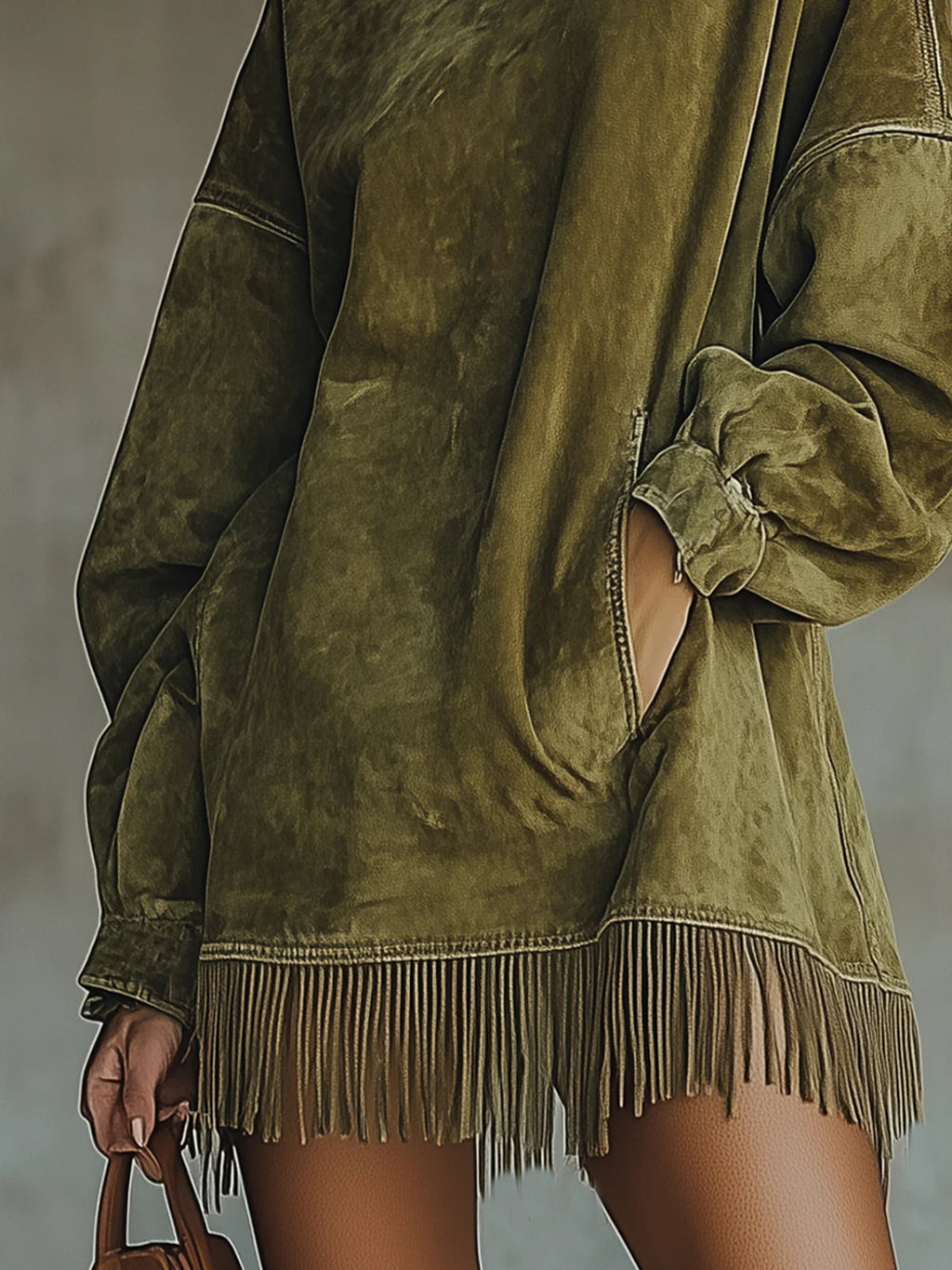 Janine™ - Langärmeliges Minikleid mit Fransen
