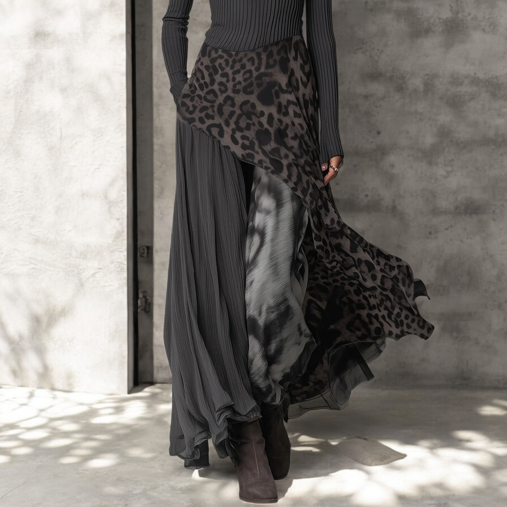 Fena™ - Langes Kleid mit Leopardenmuster-Akzenten