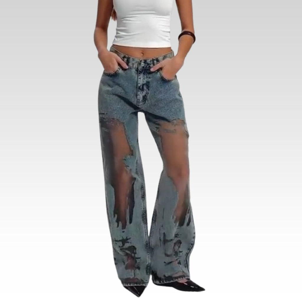 Alpenfeld |  JEANS MIT VINTAGE MESH PATCHWORK PRINT