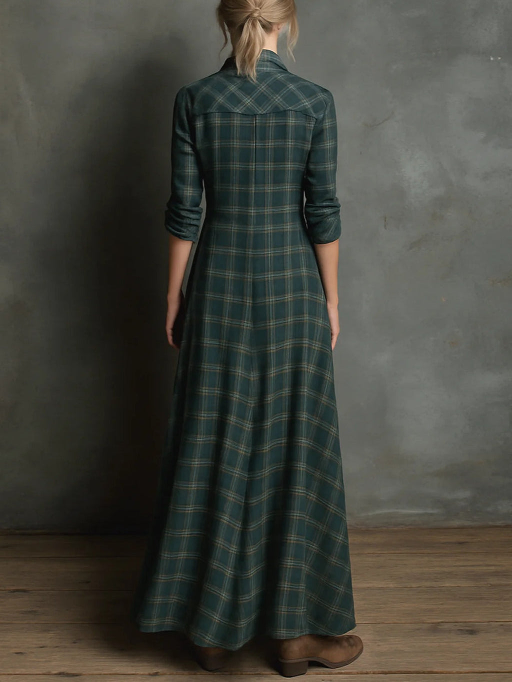 Devine™ - Langes Kleid mit Grünem Karomuster