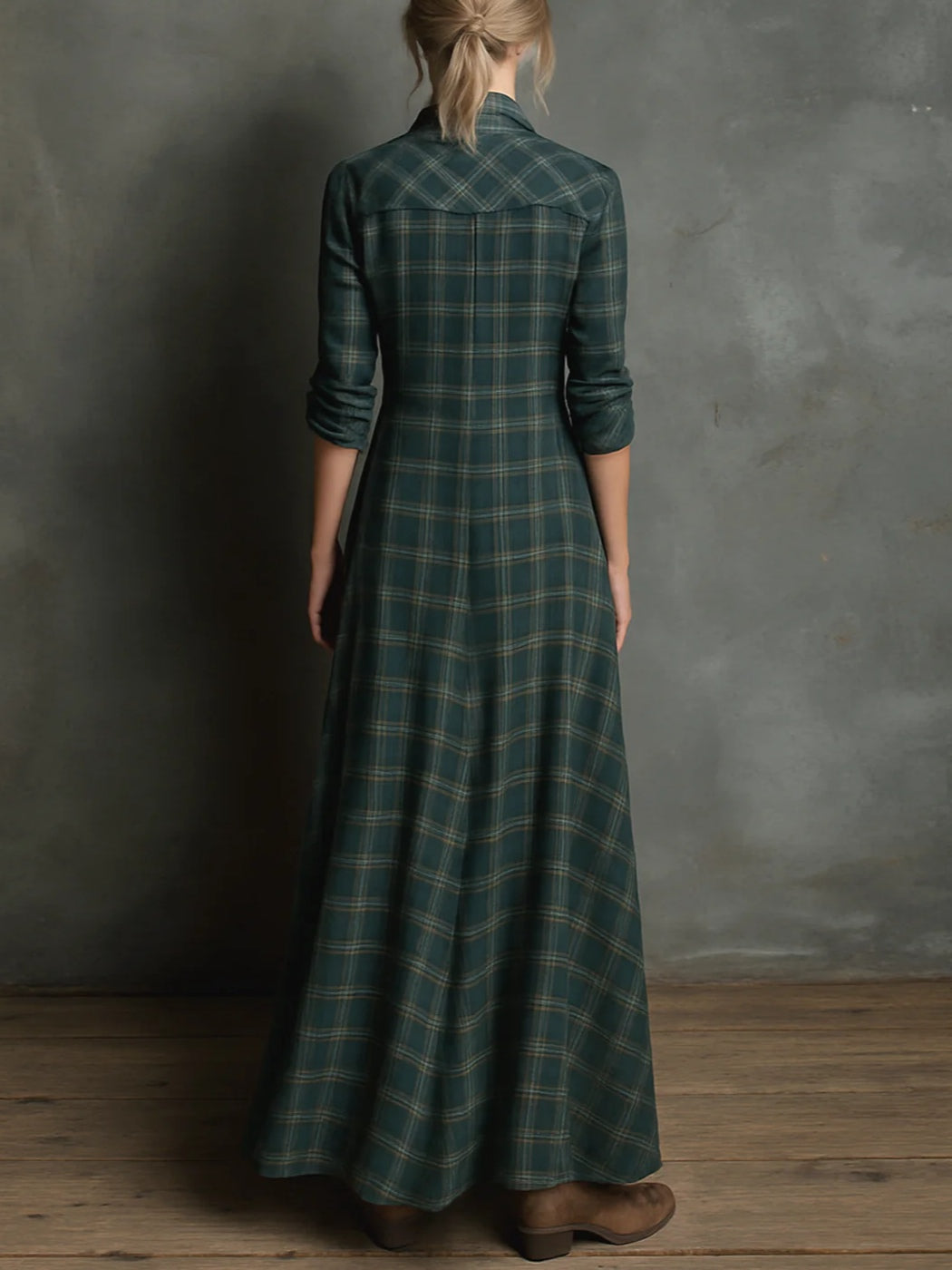 Devine™ - Langes Kleid mit Grünem Karomuster