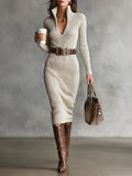 Ayesha™ - Elegantes Geripptes Strickkleid