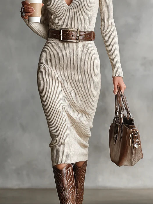 Ayesha™ - Elegantes Geripptes Strickkleid