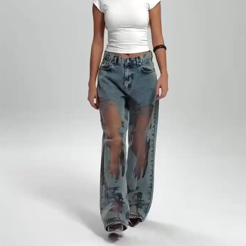 Alpenfeld |  JEANS MIT VINTAGE MESH PATCHWORK PRINT