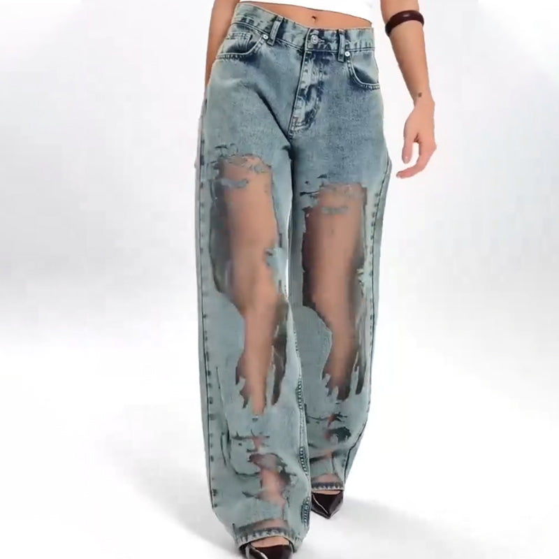 Alpenfeld |  JEANS MIT VINTAGE MESH PATCHWORK PRINT