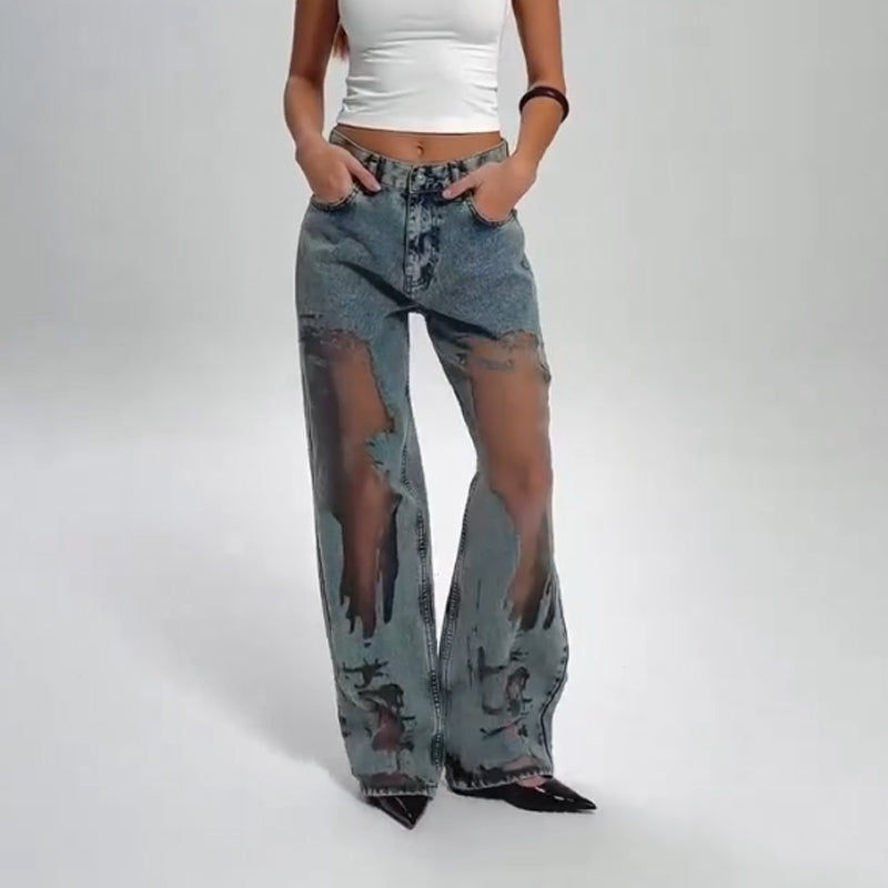 Alpenfeld |  JEANS MIT VINTAGE MESH PATCHWORK PRINT