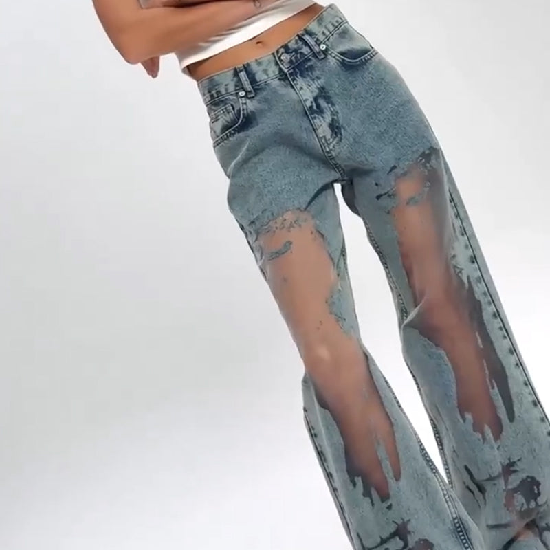 Alpenfeld |  JEANS MIT VINTAGE MESH PATCHWORK PRINT