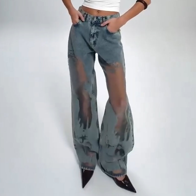 Alpenfeld |  JEANS MIT VINTAGE MESH PATCHWORK PRINT