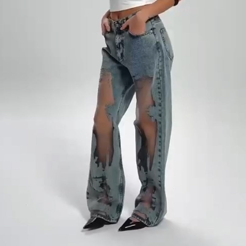 Alpenfeld |  JEANS MIT VINTAGE MESH PATCHWORK PRINT